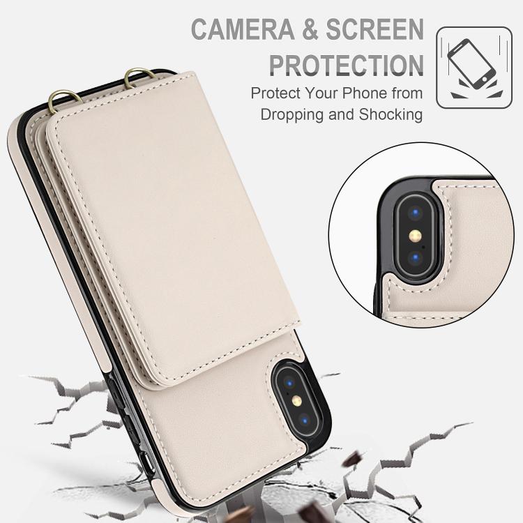For iPhone XS Max Crossbody Dual-buckle Wallet RFID Back Leather Phone Case