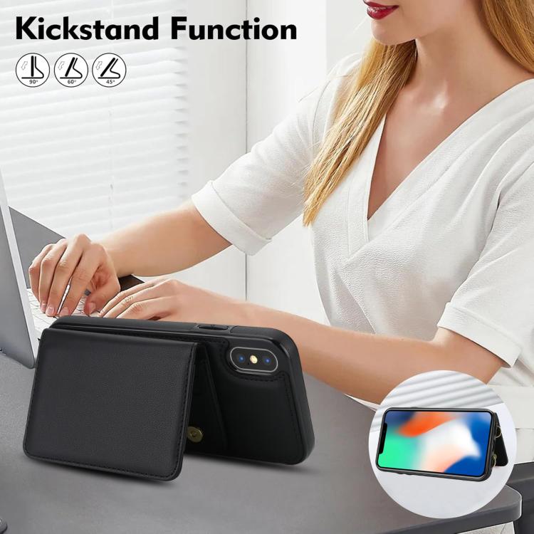 For iPhone XS Max Crossbody Dual-buckle Wallet RFID Back Leather Phone Case