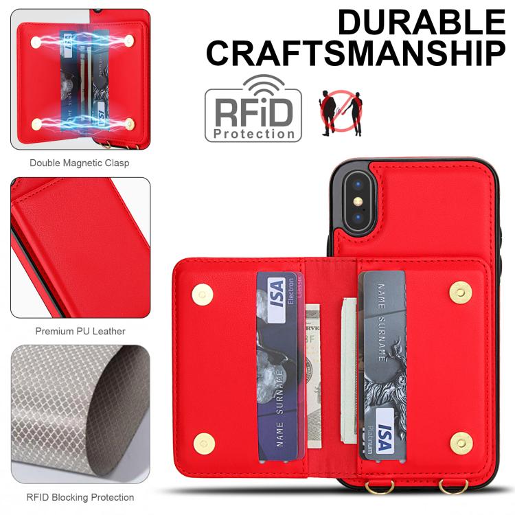 For iPhone XS Max Crossbody Dual-buckle Wallet RFID Back Leather Phone Case