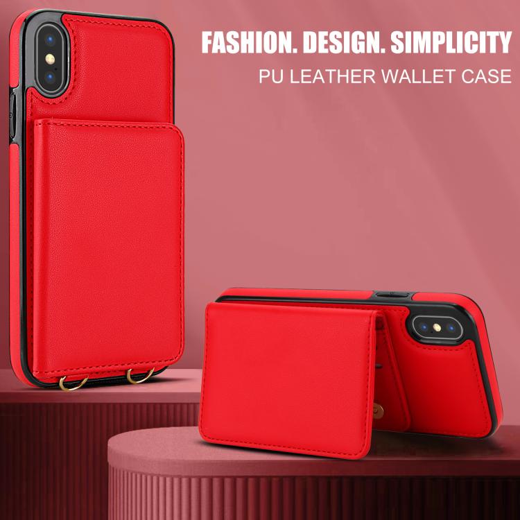 For iPhone XS Max Crossbody Dual-buckle Wallet RFID Back Leather Phone Case