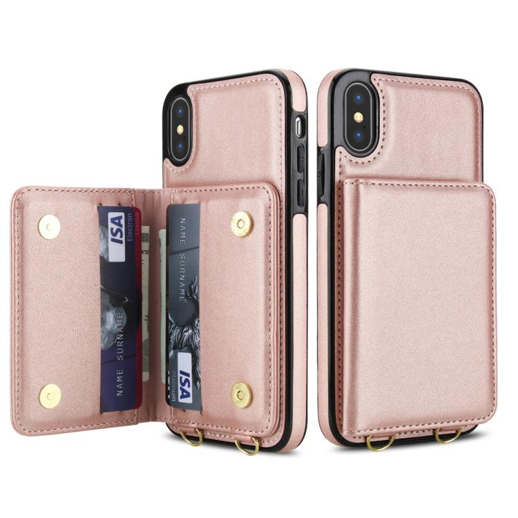 For iPhone XS Max Crossbody Dual-buckle Wallet RFID Back Leather Phone Case