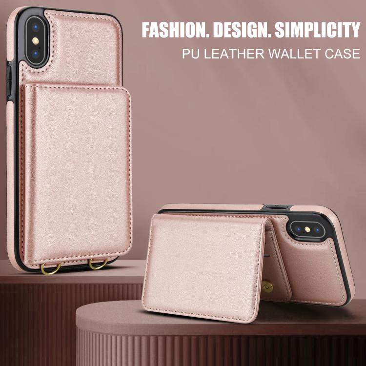 For iPhone XS Max Crossbody Dual-buckle Wallet RFID Back Leather Phone Case