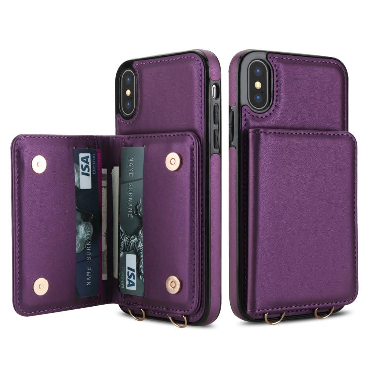 For iPhone XS Max Crossbody Dual-buckle Wallet RFID Back Leather Phone Case