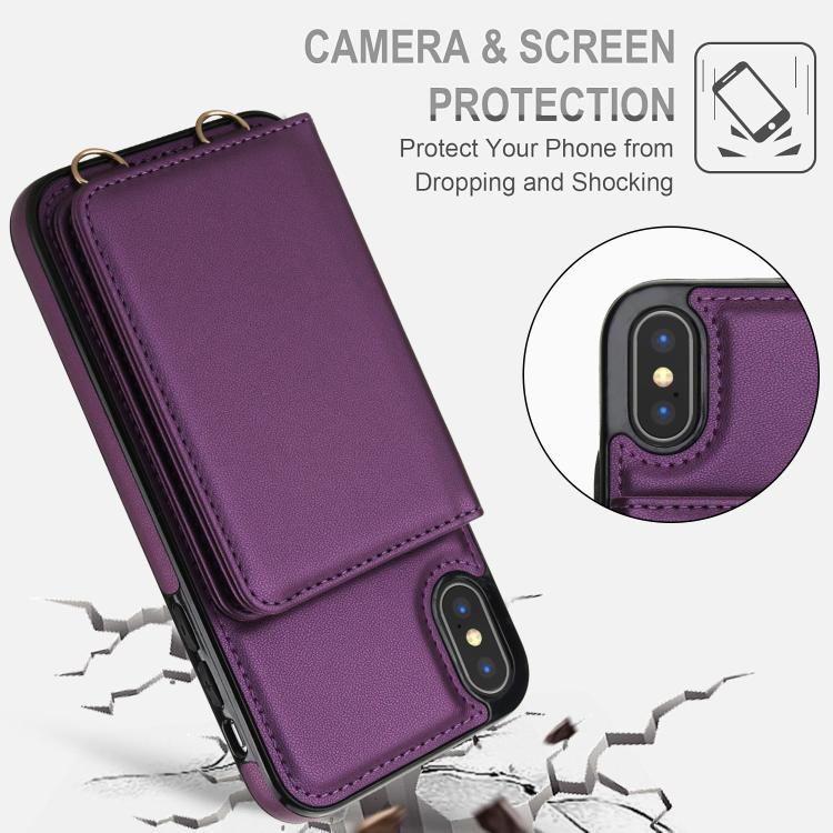 For iPhone XS Max Crossbody Dual-buckle Wallet RFID Back Leather Phone Case