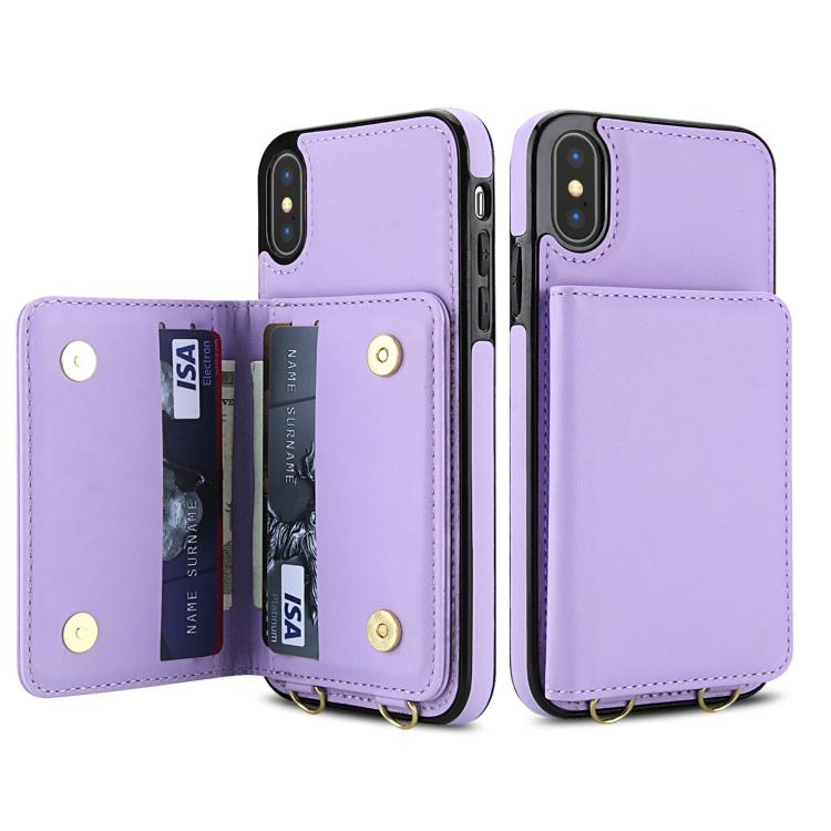 For iPhone XS Max Crossbody Dual-buckle Wallet RFID Back Leather Phone Case