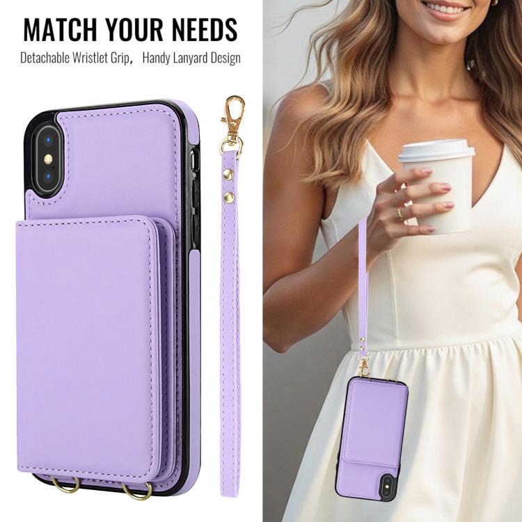 For iPhone XS Max Crossbody Dual-buckle Wallet RFID Back Leather Phone Case