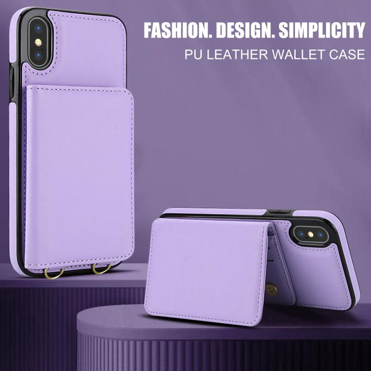 For iPhone XS Max Crossbody Dual-buckle Wallet RFID Back Leather Phone Case