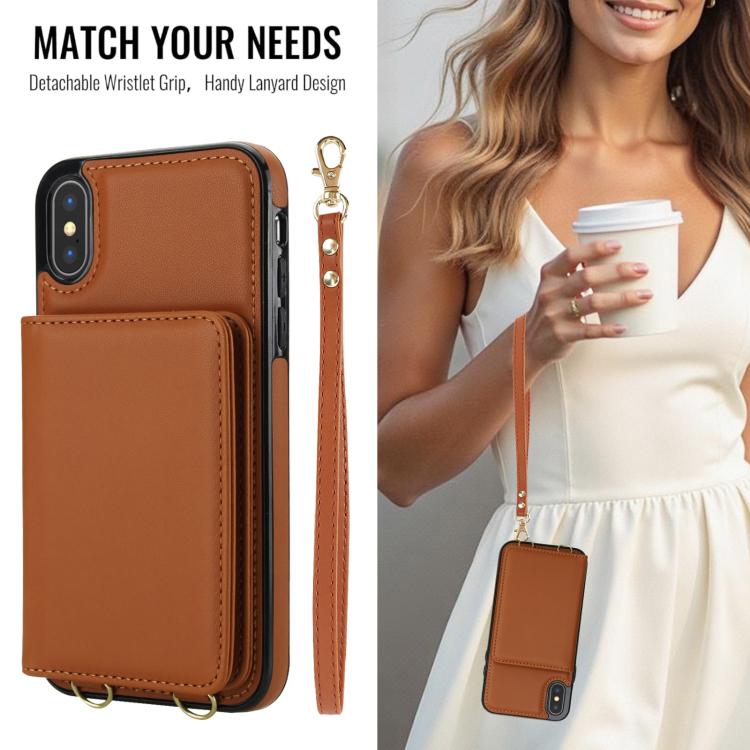 For iPhone XS Max Crossbody Dual-buckle Wallet RFID Back Leather Phone Case