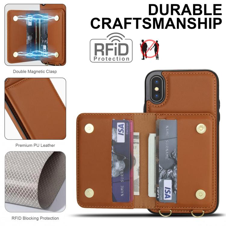 For iPhone XS Max Crossbody Dual-buckle Wallet RFID Back Leather Phone Case