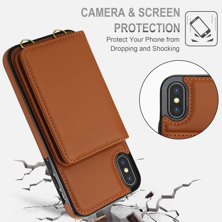 For iPhone XS Max Crossbody Dual-buckle Wallet RFID Back Leather Phone Case