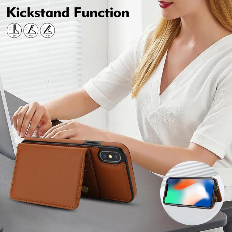 For iPhone XS Max Crossbody Dual-buckle Wallet RFID Back Leather Phone Case