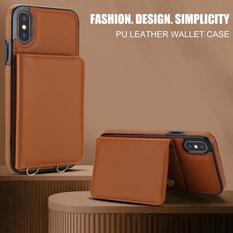 For iPhone XS Max Crossbody Dual-buckle Wallet RFID Back Leather Phone Case