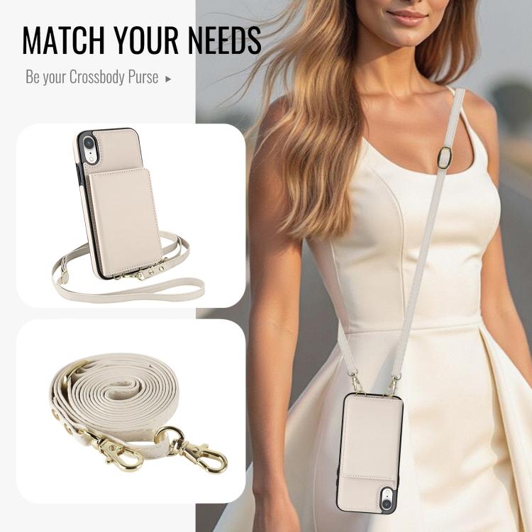 For iPhone XR Crossbody Dual-buckle Wallet RFID Back Leather Phone Case