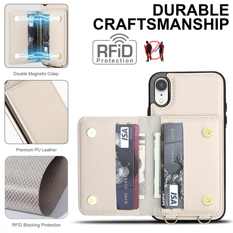 For iPhone XR Crossbody Dual-buckle Wallet RFID Back Leather Phone Case