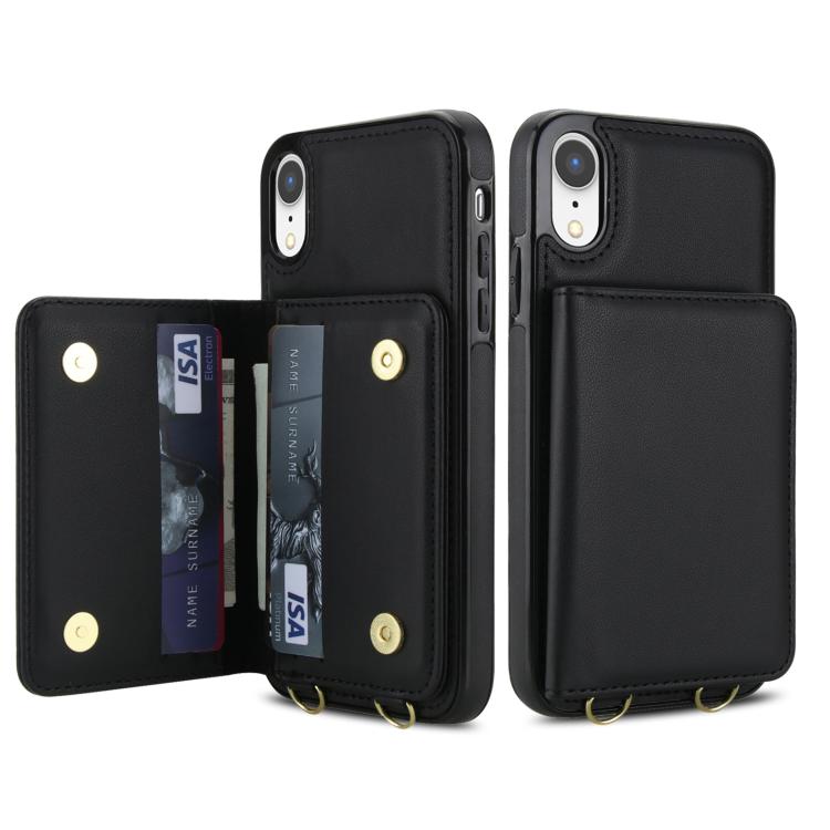 For iPhone XR Crossbody Dual-buckle Wallet RFID Back Leather Phone Case