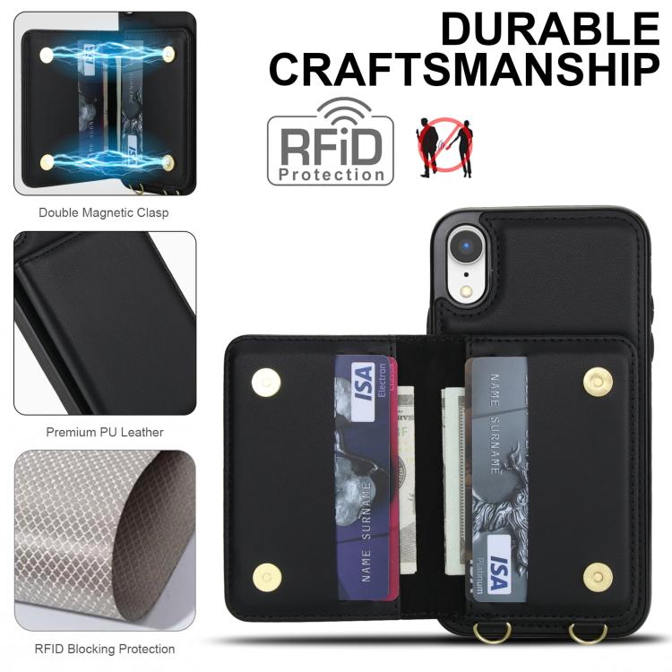 For iPhone XR Crossbody Dual-buckle Wallet RFID Back Leather Phone Case