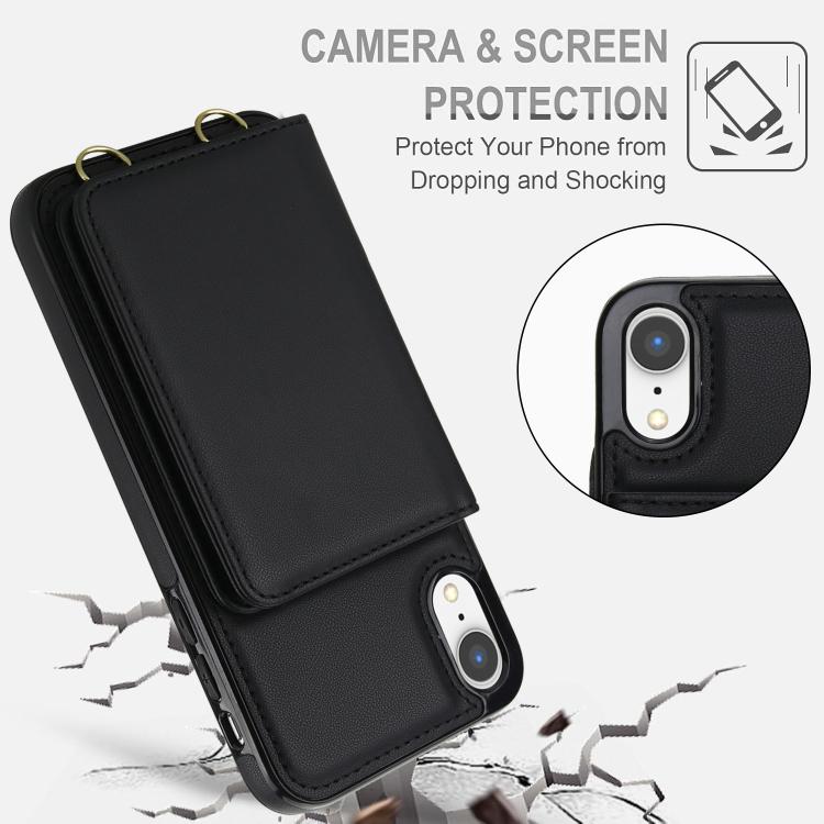For iPhone XR Crossbody Dual-buckle Wallet RFID Back Leather Phone Case