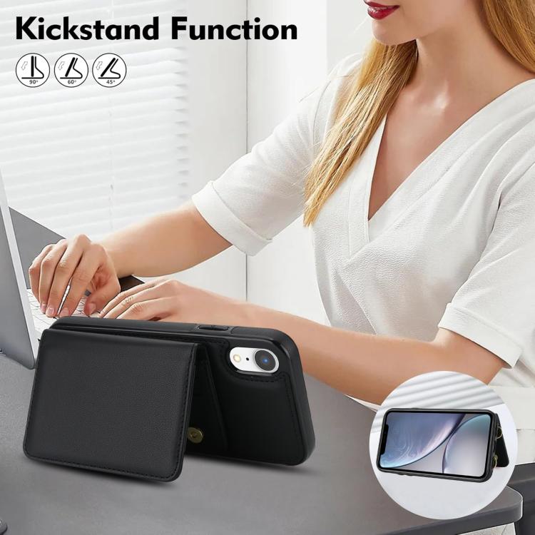 For iPhone XR Crossbody Dual-buckle Wallet RFID Back Leather Phone Case