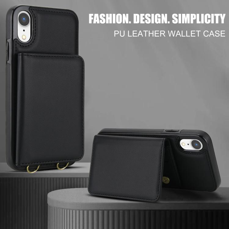 For iPhone XR Crossbody Dual-buckle Wallet RFID Back Leather Phone Case