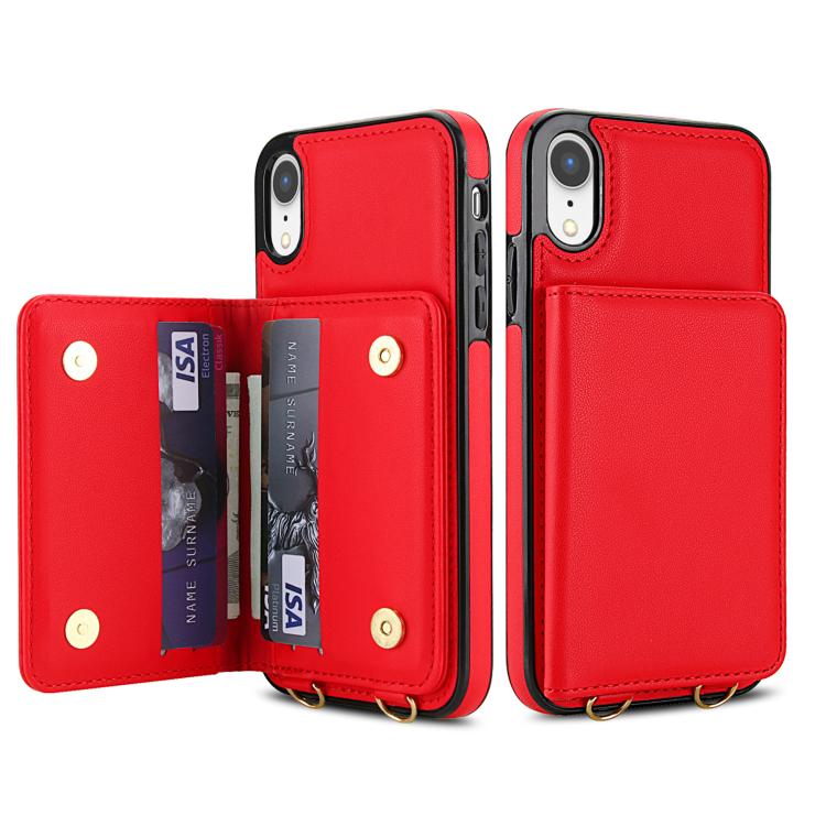 For iPhone XR Crossbody Dual-buckle Wallet RFID Back Leather Phone Case