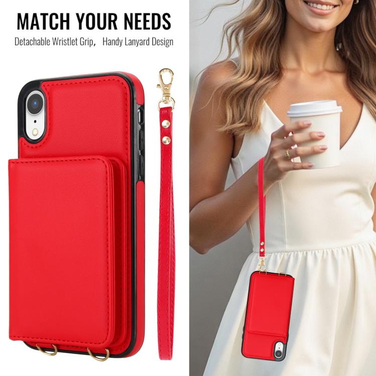 For iPhone XR Crossbody Dual-buckle Wallet RFID Back Leather Phone Case