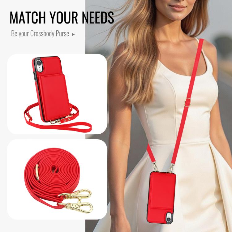 For iPhone XR Crossbody Dual-buckle Wallet RFID Back Leather Phone Case