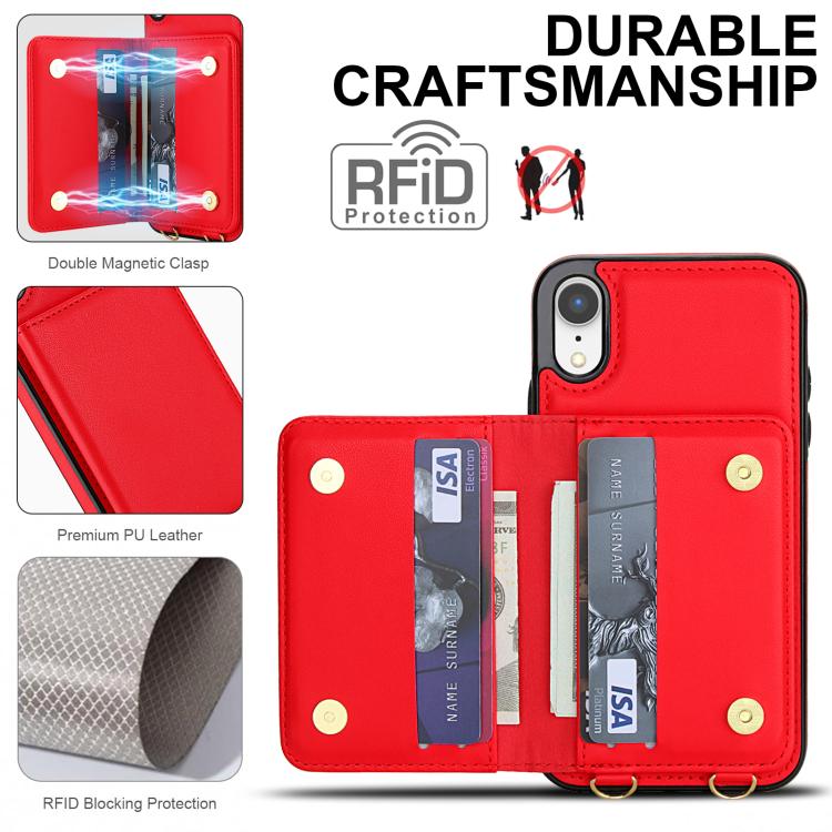 For iPhone XR Crossbody Dual-buckle Wallet RFID Back Leather Phone Case