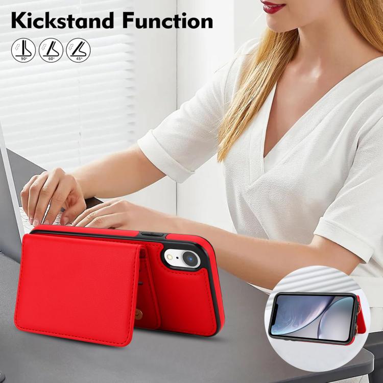 For iPhone XR Crossbody Dual-buckle Wallet RFID Back Leather Phone Case