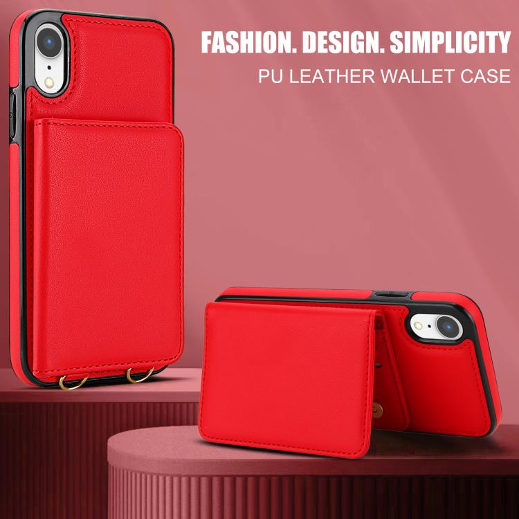 For iPhone XR Crossbody Dual-buckle Wallet RFID Back Leather Phone Case