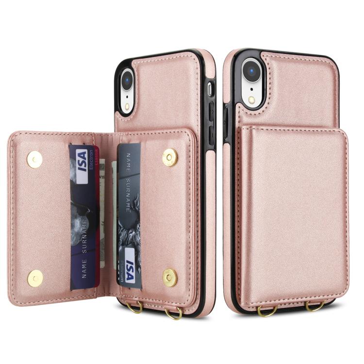 For iPhone XR Crossbody Dual-buckle Wallet RFID Back Leather Phone Case