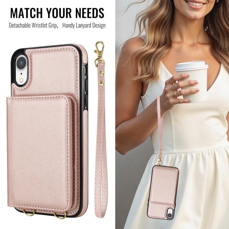 For iPhone XR Crossbody Dual-buckle Wallet RFID Back Leather Phone Case