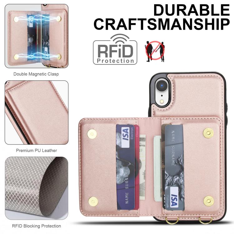 For iPhone XR Crossbody Dual-buckle Wallet RFID Back Leather Phone Case