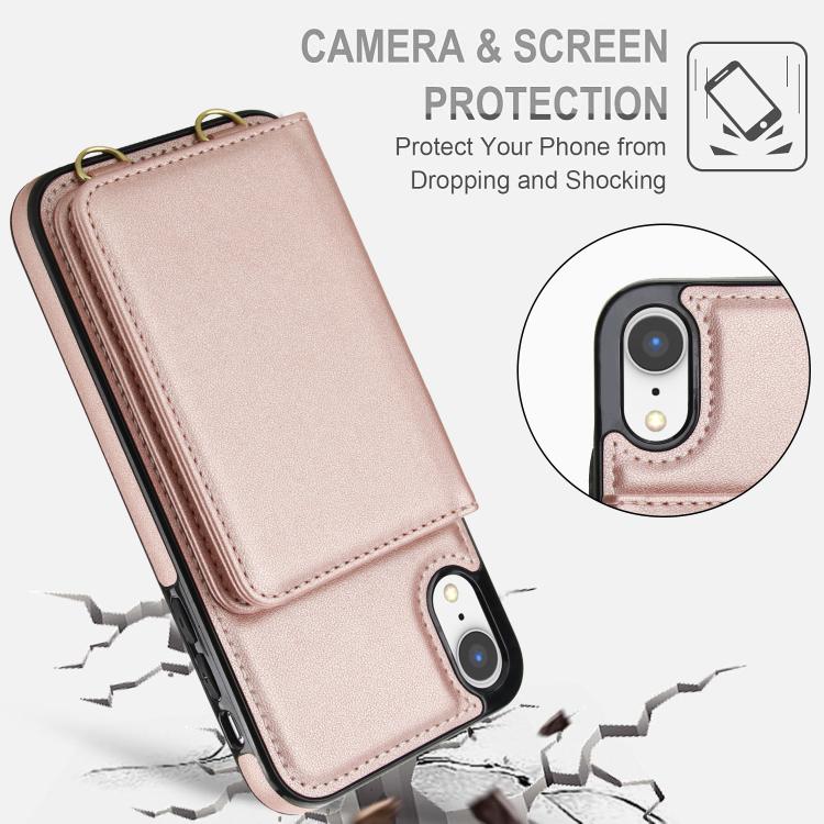 For iPhone XR Crossbody Dual-buckle Wallet RFID Back Leather Phone Case