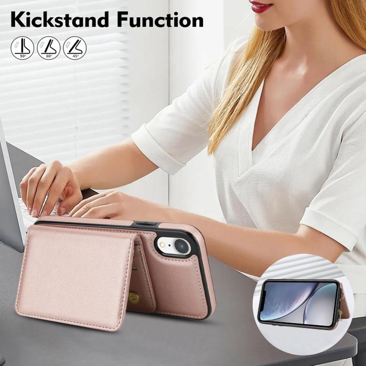 For iPhone XR Crossbody Dual-buckle Wallet RFID Back Leather Phone Case
