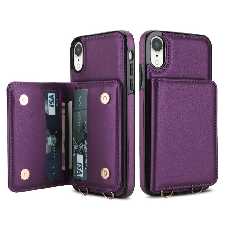 For iPhone XR Crossbody Dual-buckle Wallet RFID Back Leather Phone Case