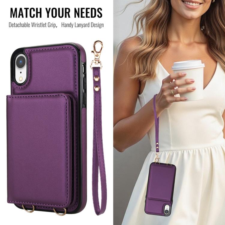 For iPhone XR Crossbody Dual-buckle Wallet RFID Back Leather Phone Case