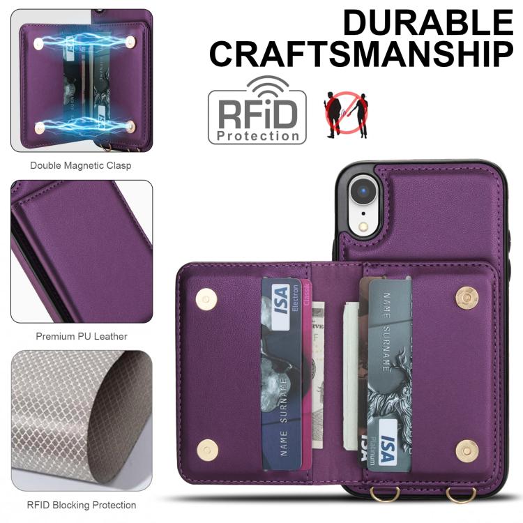 For iPhone XR Crossbody Dual-buckle Wallet RFID Back Leather Phone Case