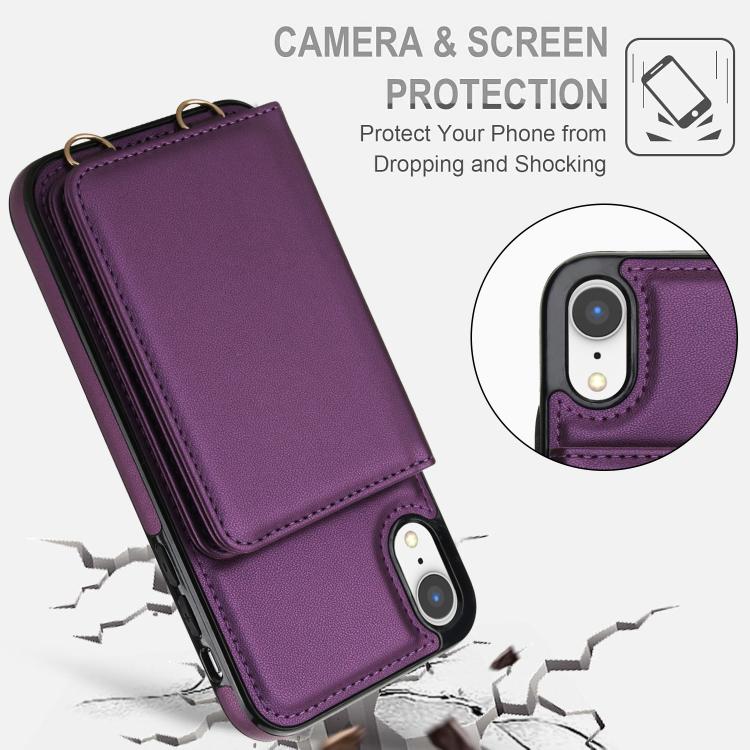 For iPhone XR Crossbody Dual-buckle Wallet RFID Back Leather Phone Case