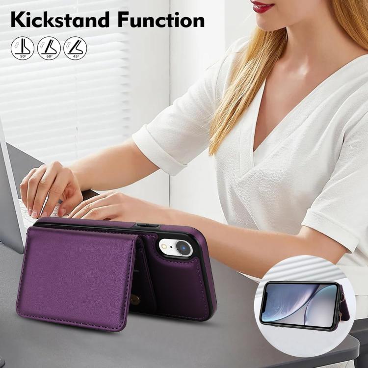 For iPhone XR Crossbody Dual-buckle Wallet RFID Back Leather Phone Case