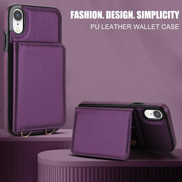 For iPhone XR Crossbody Dual-buckle Wallet RFID Back Leather Phone Case
