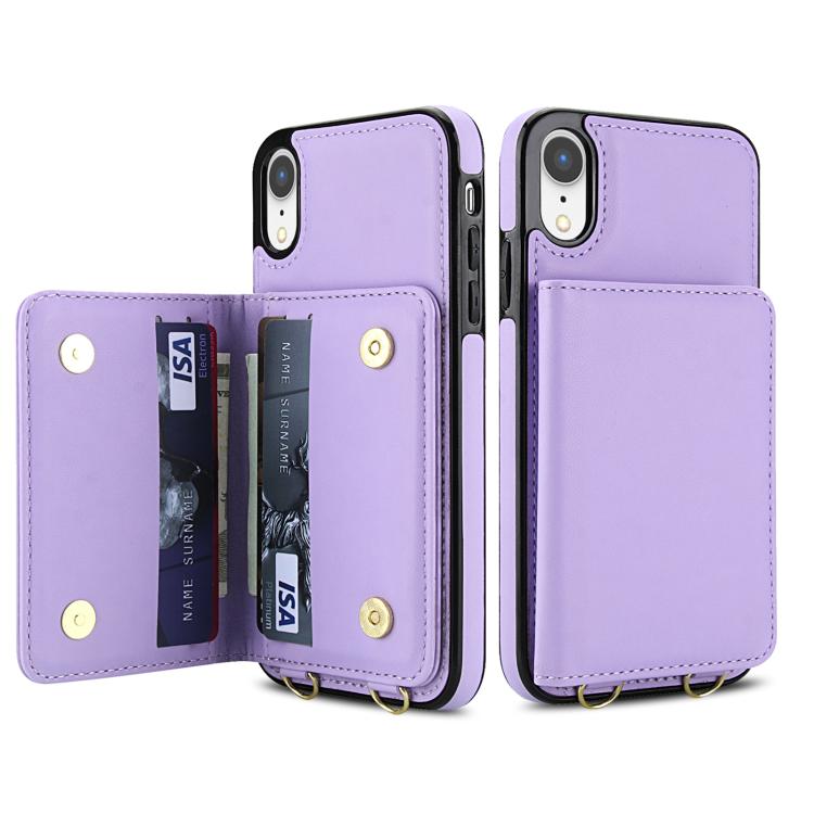 For iPhone XR Crossbody Dual-buckle Wallet RFID Back Leather Phone Case