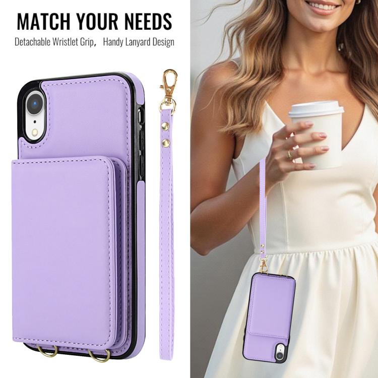 For iPhone XR Crossbody Dual-buckle Wallet RFID Back Leather Phone Case
