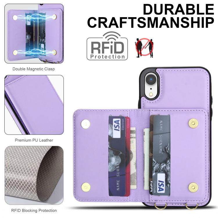For iPhone XR Crossbody Dual-buckle Wallet RFID Back Leather Phone Case