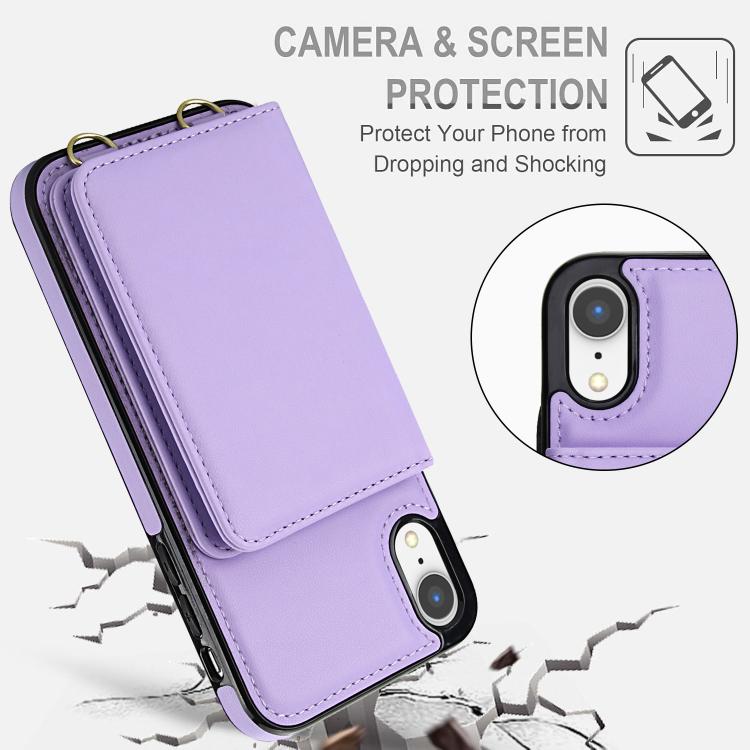 For iPhone XR Crossbody Dual-buckle Wallet RFID Back Leather Phone Case