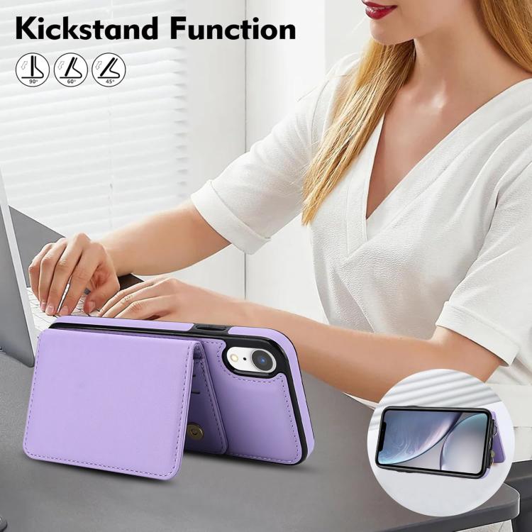 For iPhone XR Crossbody Dual-buckle Wallet RFID Back Leather Phone Case