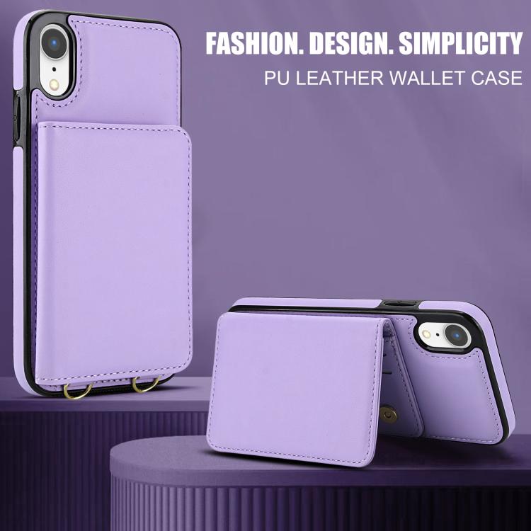 For iPhone XR Crossbody Dual-buckle Wallet RFID Back Leather Phone Case