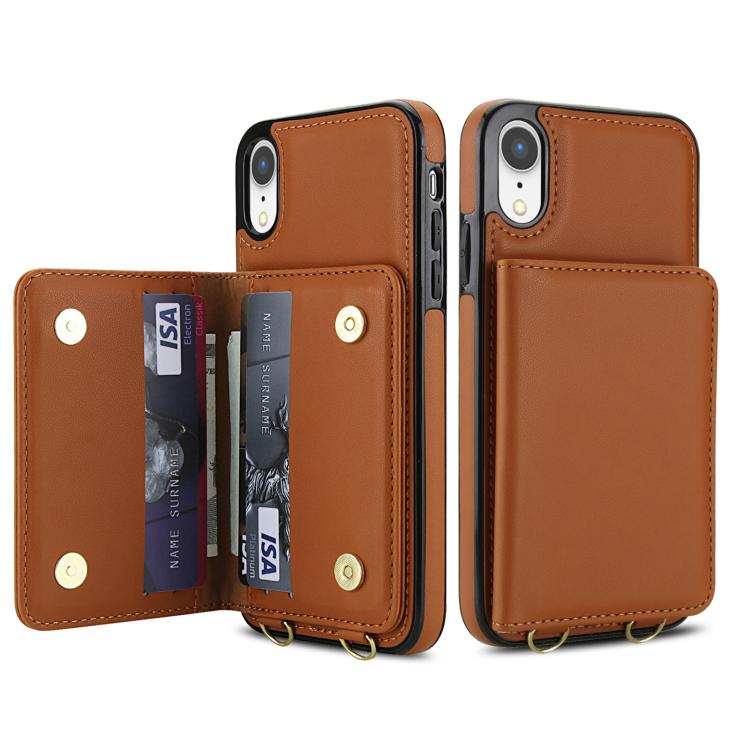 For iPhone XR Crossbody Dual-buckle Wallet RFID Back Leather Phone Case