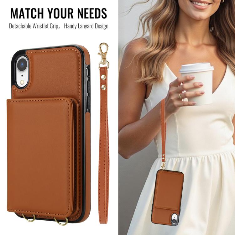 For iPhone XR Crossbody Dual-buckle Wallet RFID Back Leather Phone Case