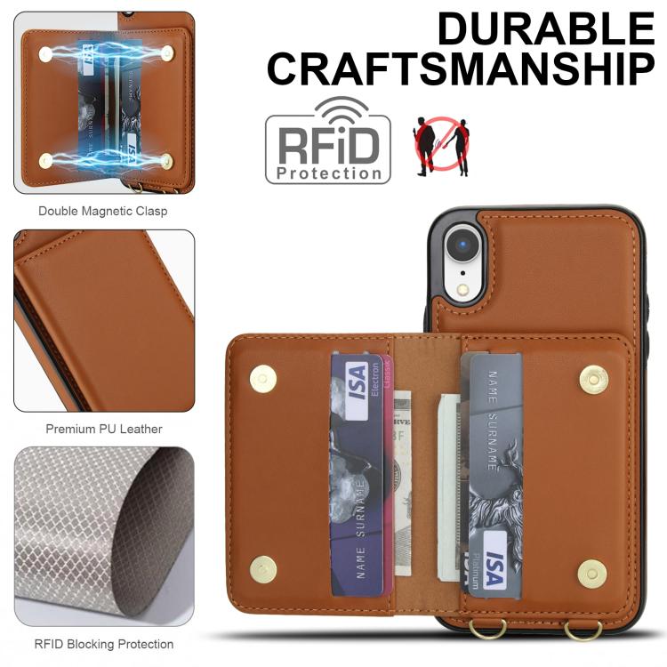 For iPhone XR Crossbody Dual-buckle Wallet RFID Back Leather Phone Case