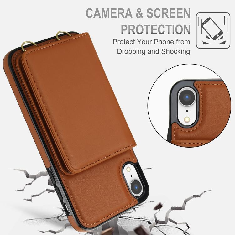For iPhone XR Crossbody Dual-buckle Wallet RFID Back Leather Phone Case